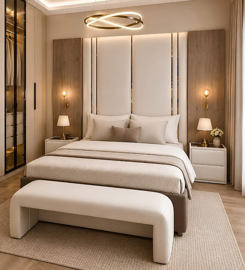 Beige headboard / bed base 226×296 cm