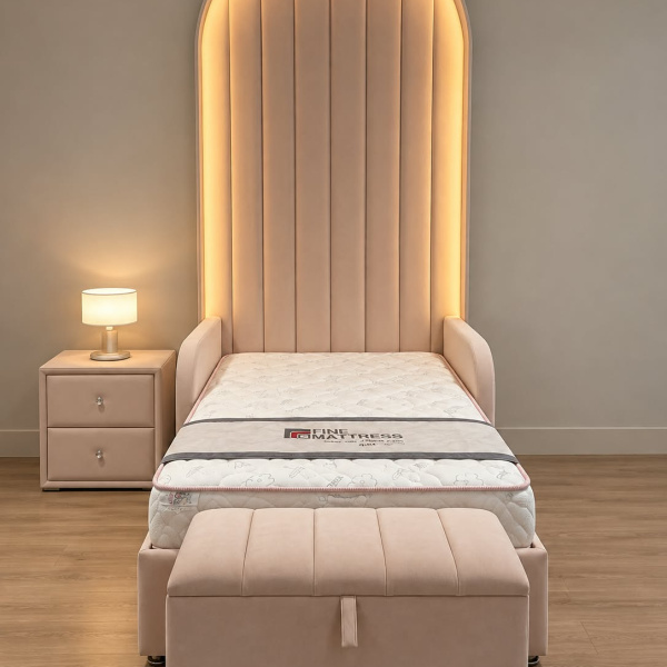 Beige headboard / bed base 300 × 148 cm