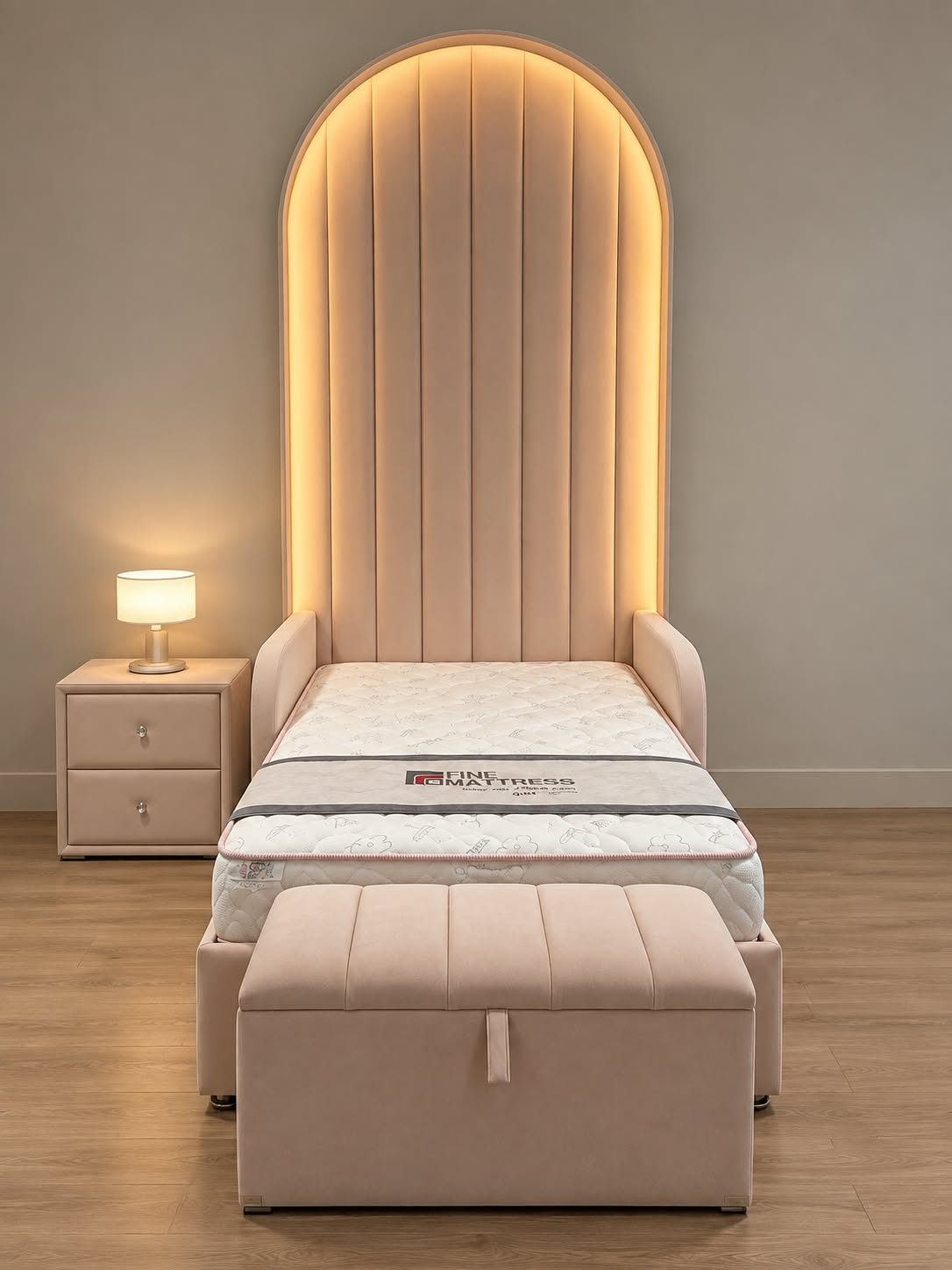 Beige headboard / bed base 300 × 148 cm